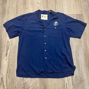 Yacht wear Camp shirt button down Vintage Silk 100% bowling shirt Navy blue Med
